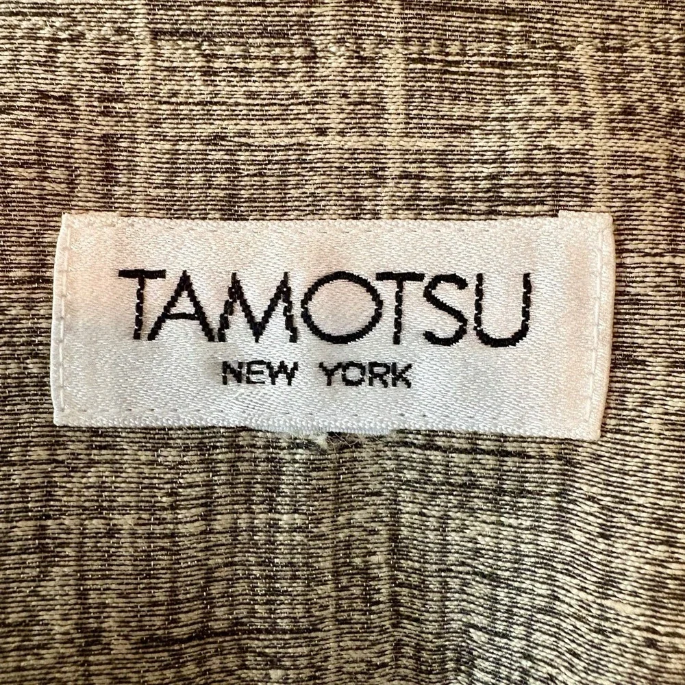 Tamotsu New York Linen Blend Collarless Suit Jacket Blazer Women's L Taupe Sage